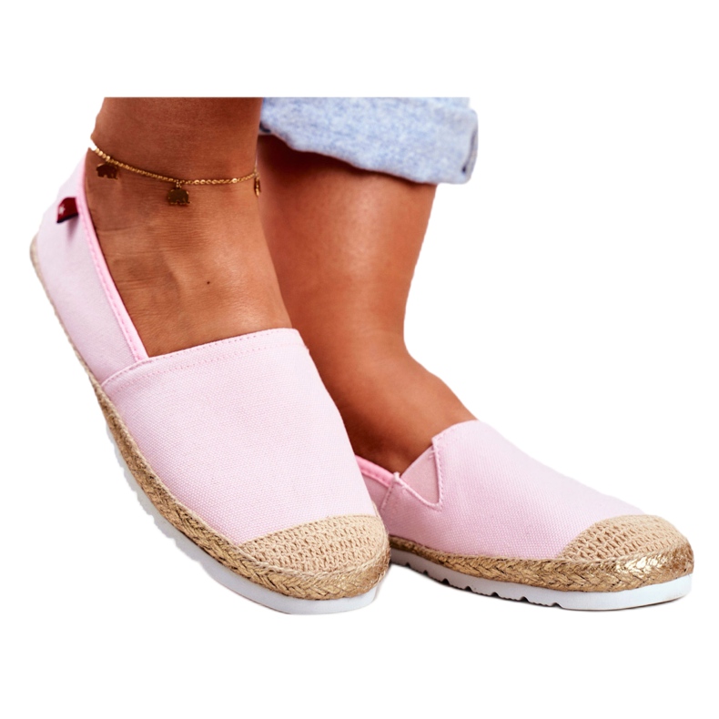 Damen Espadrilles, Geflochtene Sohle Pink Big Star DD274728 beige rosa golden 3