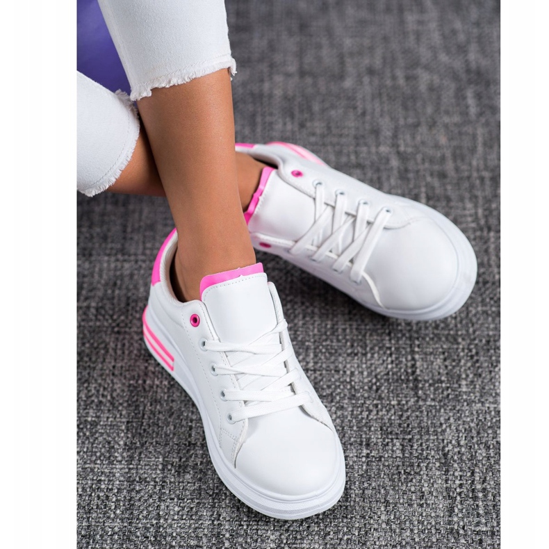 SHELOVET Modische gebundene Sneakers weiß rosa 2
