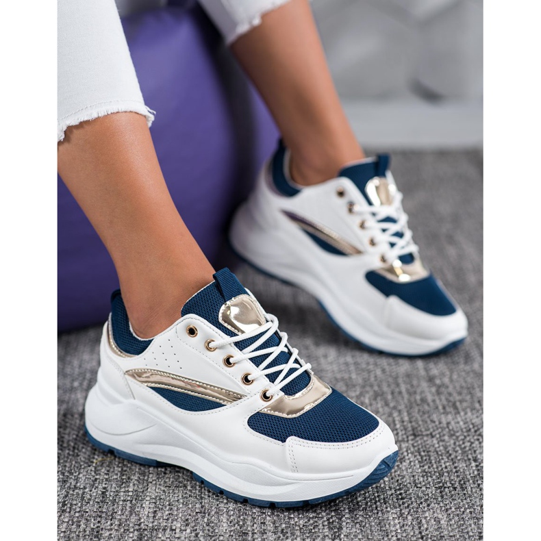 Ideal Shoes Stylische Sport-Sneaker weiß navy blau 1