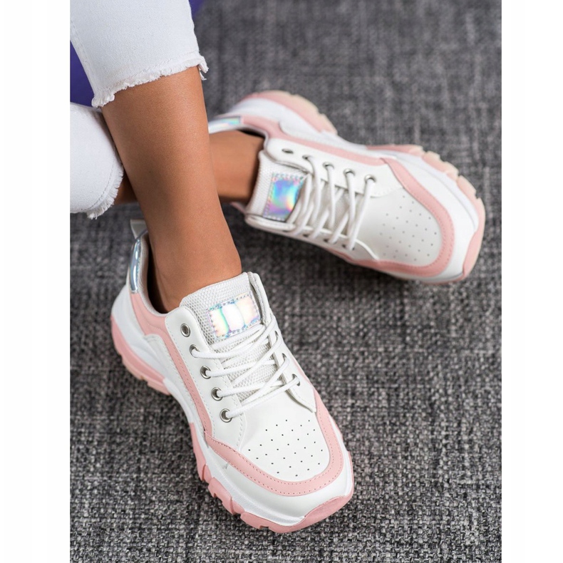 SHELOVET Turnschuhe aus Öko-Leder weiß rosa 1