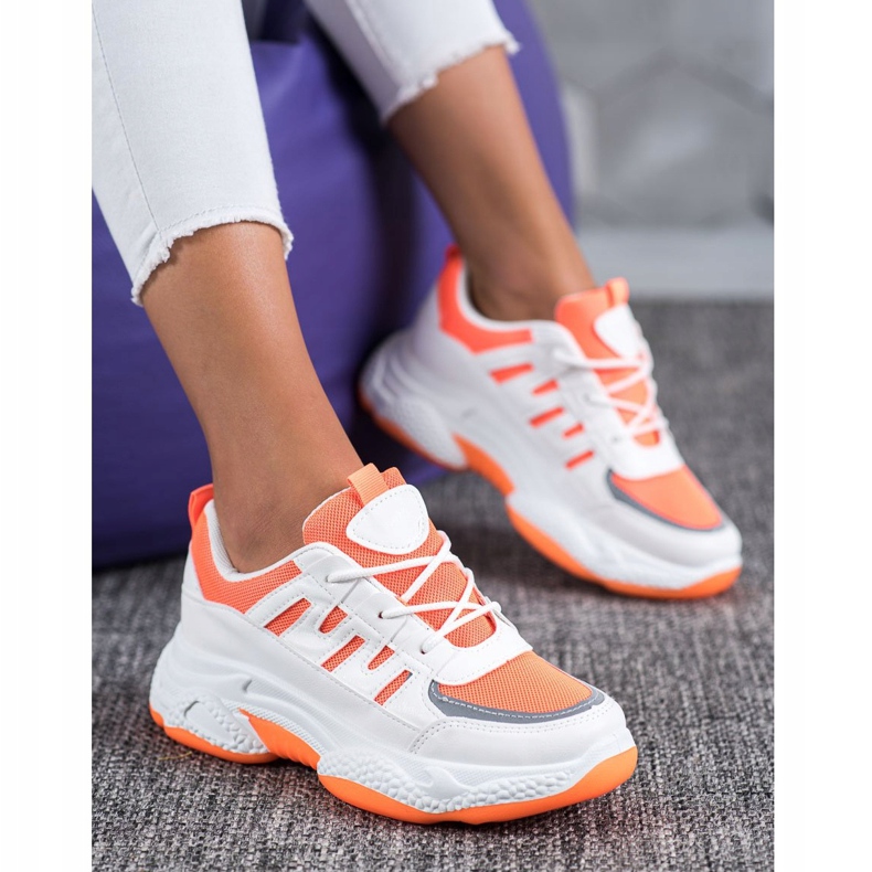 SHELOVET Bequeme Sneaker mit Mesh weiß orange 1