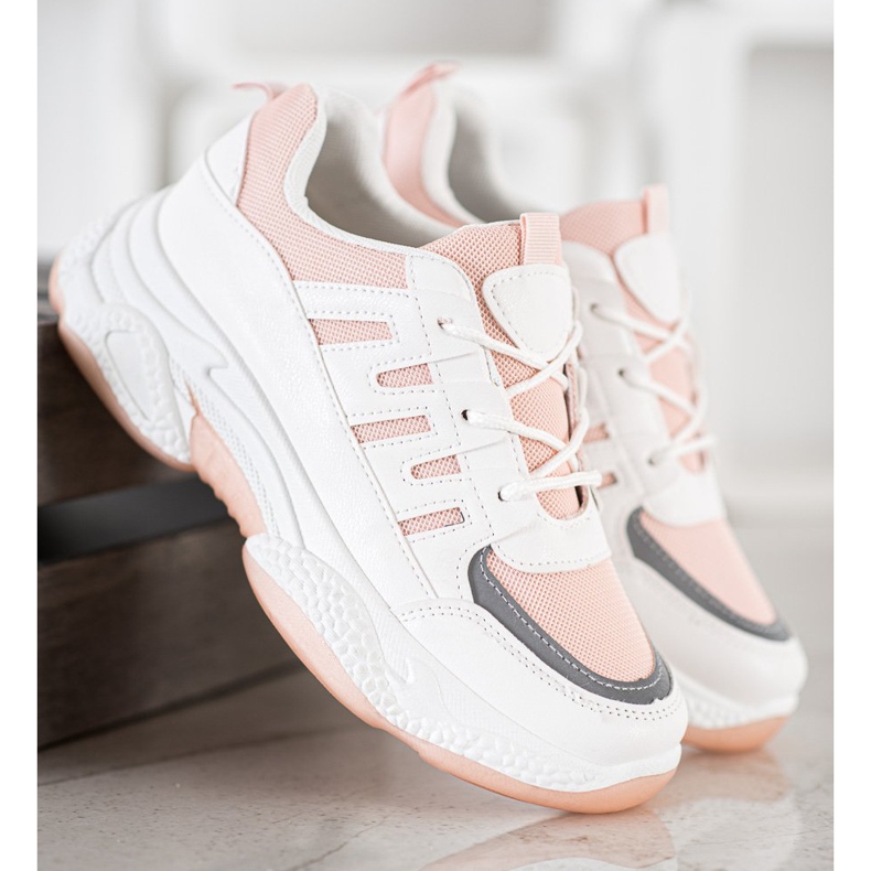 SHELOVET Bequeme Sneaker mit Mesh weiß rosa 2