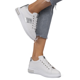 Weiße modische Sneaker mit Kunstleder C912 silber- grau 1