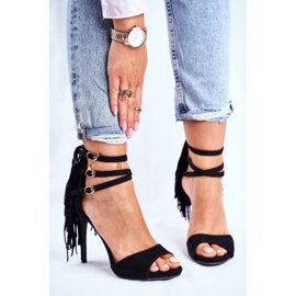 LU BOO Damen Sandalen auf einem High Heel Gladiator Black Carnival schwarz 2