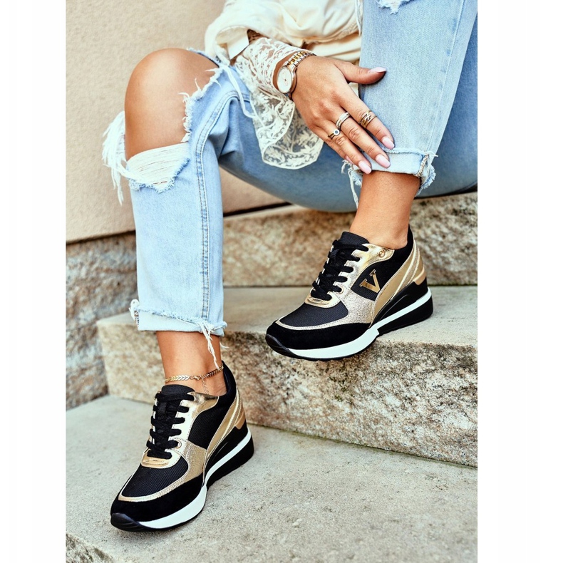 Vinceza Damen Sportschuhe Sneakers Schwarz und Gold 21-10574 gelb 1