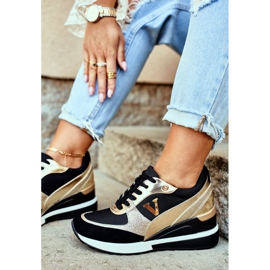 Vinceza Damen Sportschuhe Sneakers Schwarz und Gold 21-10574 gelb 2