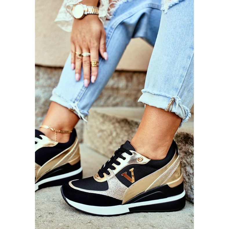 Vinceza Damen Sportschuhe Sneakers Schwarz und Gold 21-10574 gelb 2