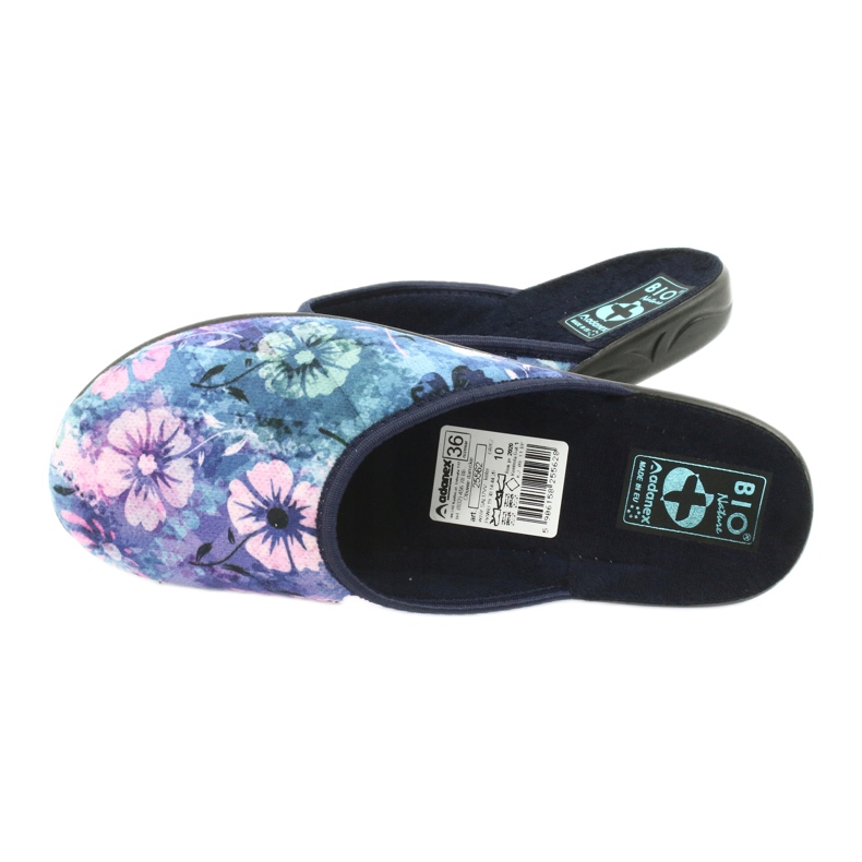 Hausschuhe Blumen 3D Adanex 25562 marineblau blau rosa grün 4