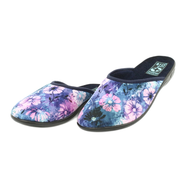 Hausschuhe Blumen 3D Adanex 25562 marineblau blau rosa grün 2