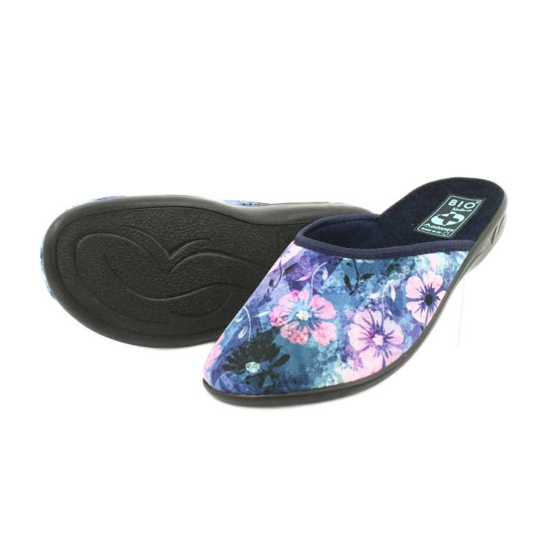 Hausschuhe Blumen 3D Adanex 25562 marineblau blau rosa grün 3