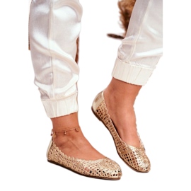 Lu Boo Damen Ballerinas Gold Durchbrochene Geflochtene Tragetasche golden 1