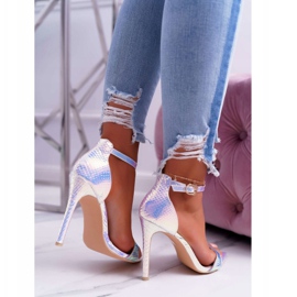 Damensandalen auf hohem Absatz Lu Boo Opalescent Debbi weiß rosa silber- 2