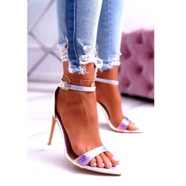 Damensandalen auf hohem Absatz Lu Boo Opalescent Debbi weiß rosa silber- 1