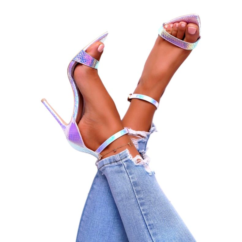 Damensandalen auf hohem Absatz Lu Boo Opalescent Debbi weiß rosa silber- 3