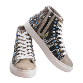 Goldene hohe Sneakers reich verziert D17-27027 grau mehrfarbig 2