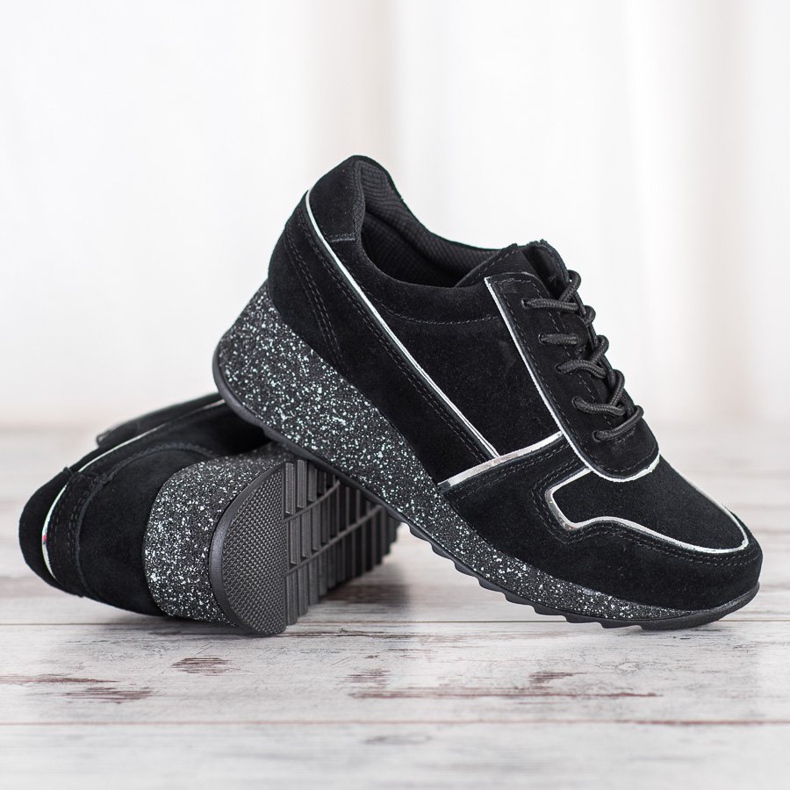 Filippo Sneakers aus Leder mit Glitzer-Plattform schwarz 1