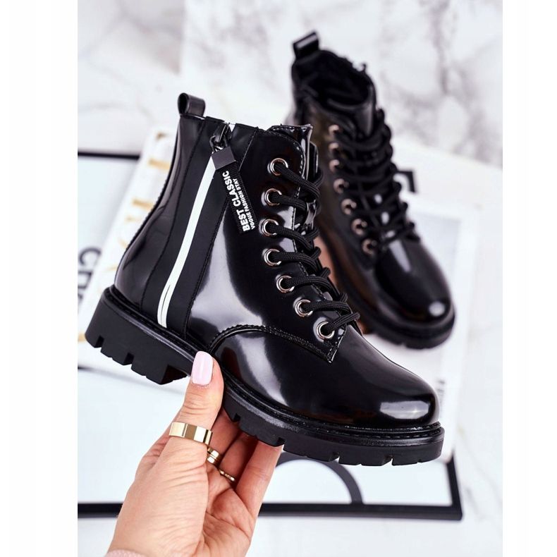 Vinceza Kinderstiefel Warm mit Reißverschluss Lackiert Black Falcon schwarz 1