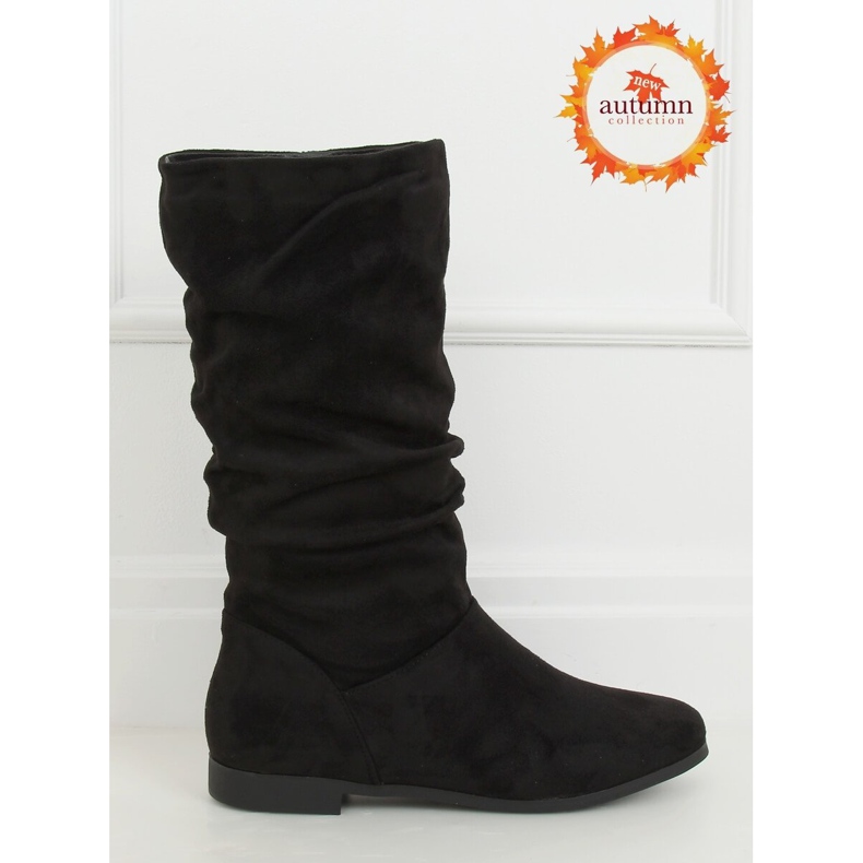 Schwarze Stiefel für Damen flache Absätze J19-92 Schwarz 1
