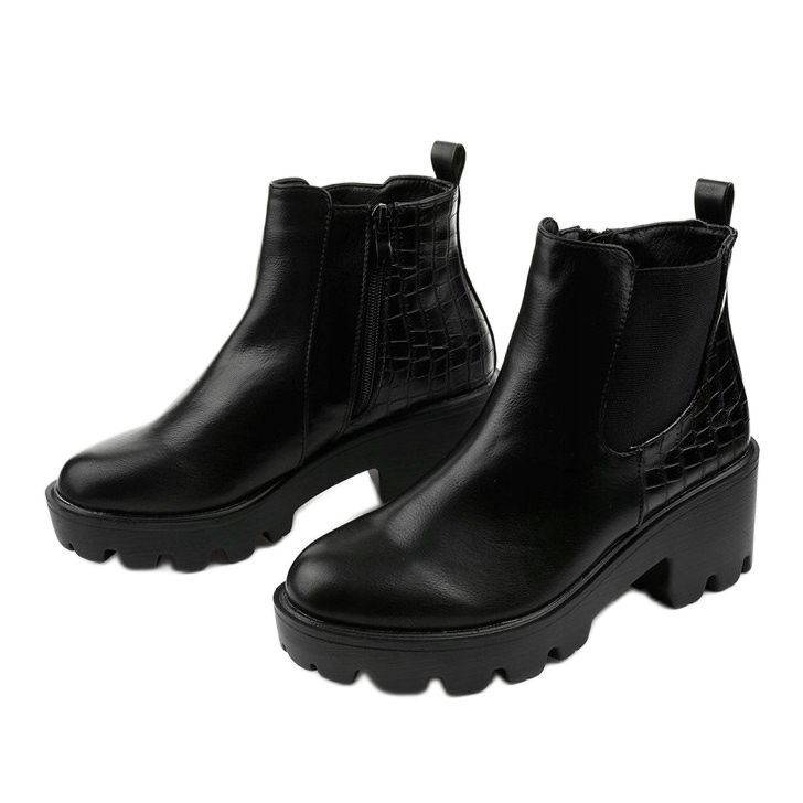 Schwarze flache Stiefel aus Kunstleder Established 2