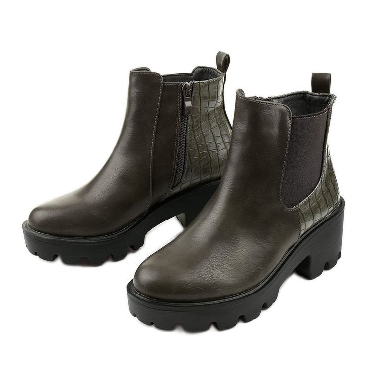 Graue flache Stiefel aus Kunstleder Established 2