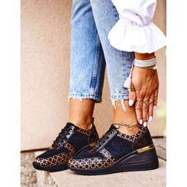 S.Barski Damen Sportschuhe Sneakers Leder Schwarz Metronus beige golden 1