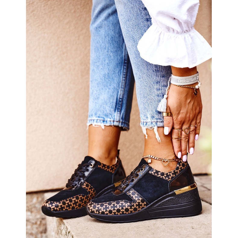 S.Barski Damen Sportschuhe Sneakers Leder Schwarz Metronus beige golden 1