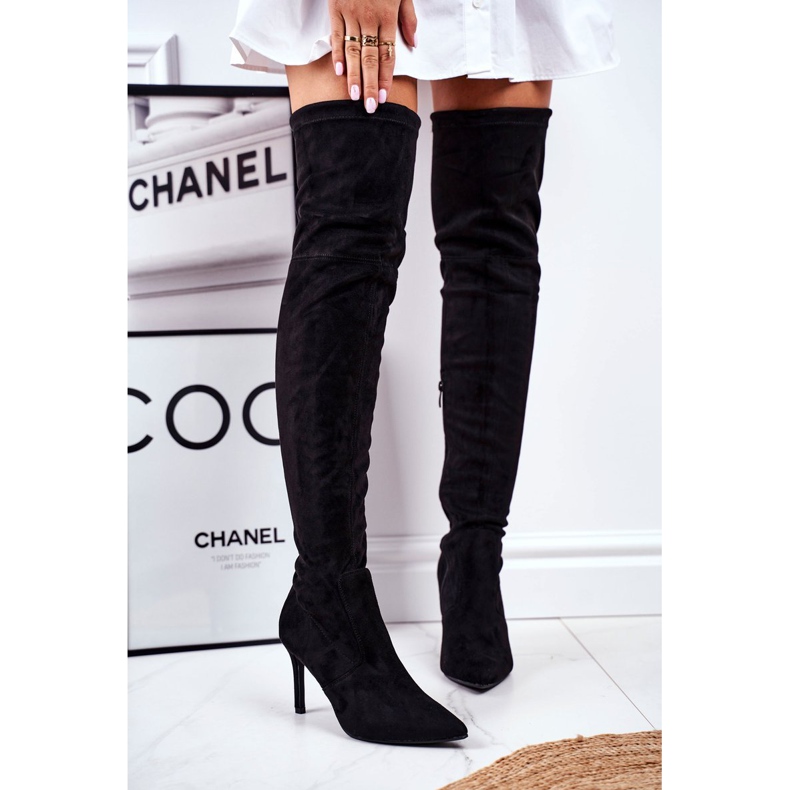 S.Barski Damenstiefel mit hohem Absatz Wildleder Schwarz Huanto 1