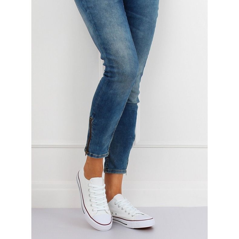 Weiße klassische Damen Sneaker JD05P WEISS / ROT 1