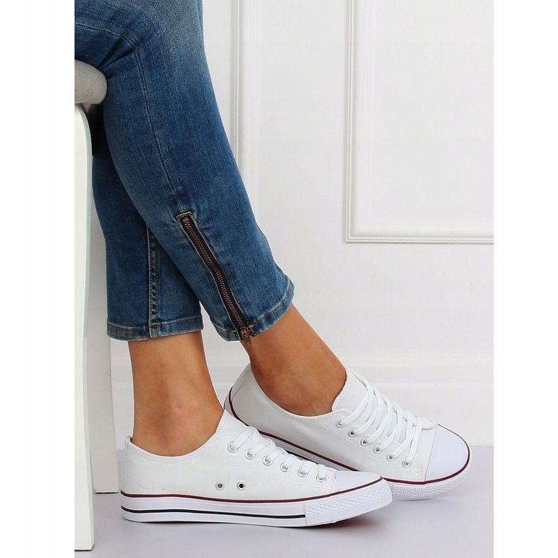 Weiße klassische Damen Sneaker JD05P WEISS / ROT 2