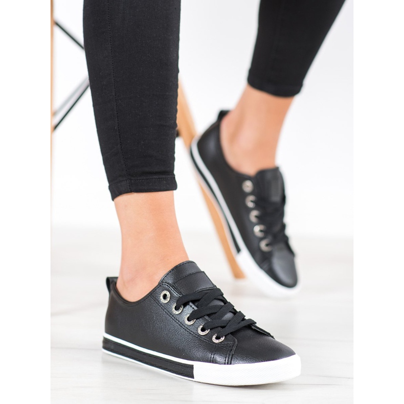 SHELOVET Turnschuhe aus Öko-Leder schwarz 1