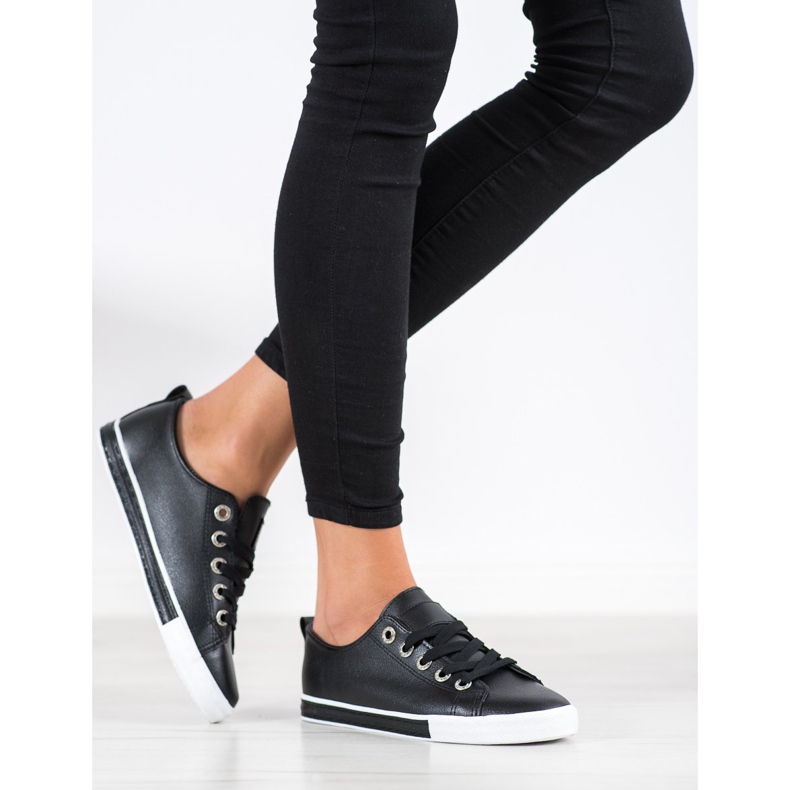 SHELOVET Turnschuhe aus Öko-Leder schwarz 2