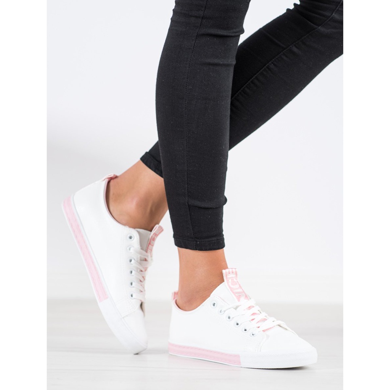 SHELOVET Turnschuhe aus Öko-Leder weiß rosa 1