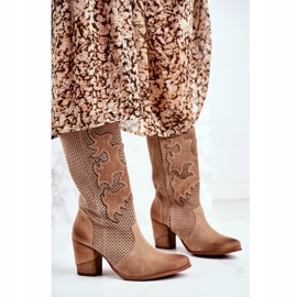 Exquisite Damenstiefeletten mit hohem Absatz Beige Leder Rosemary 2