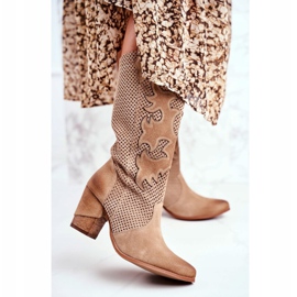 Exquisite Damenstiefeletten mit hohem Absatz Beige Leder Rosemary 1