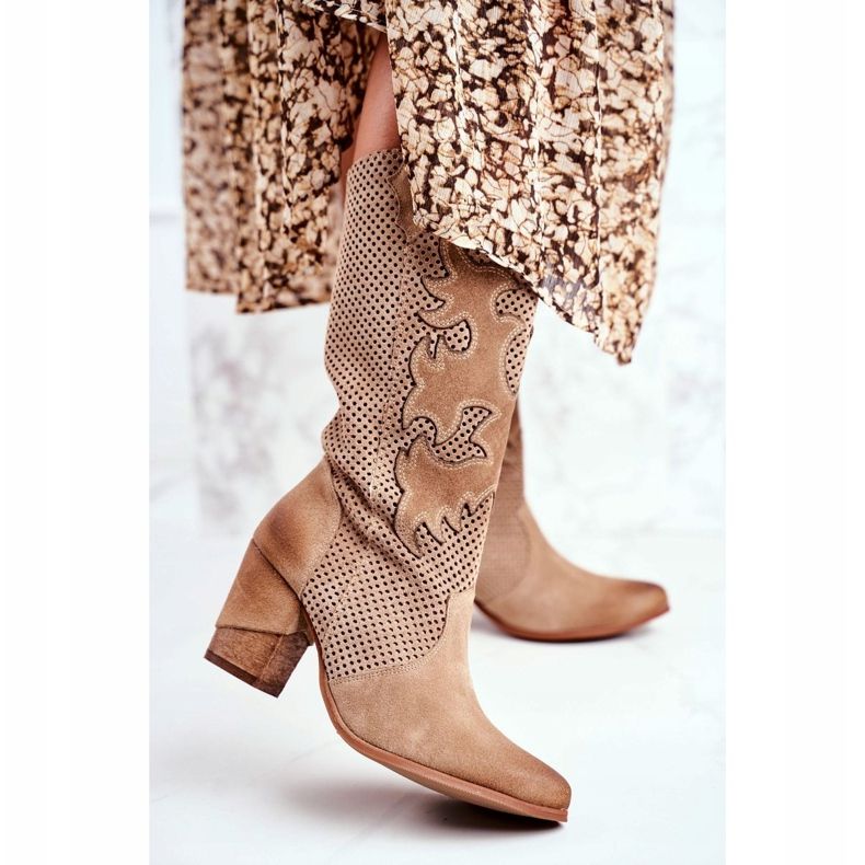 Exquisite Damenstiefeletten mit hohem Absatz Beige Leder Rosemary 1