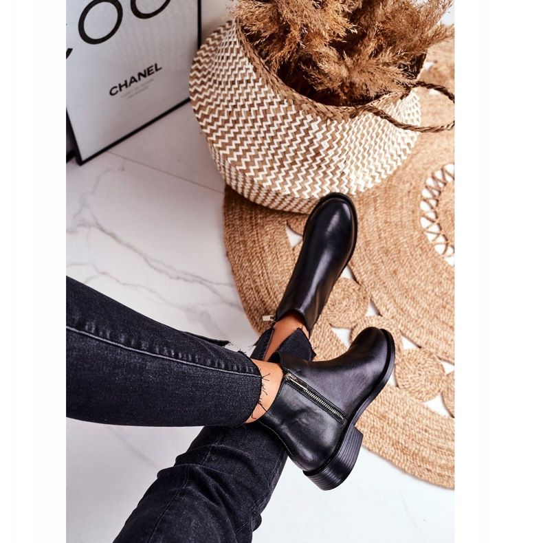 S.Barski Damen Stiefel Warme Chelsea Boots Flacher Absatz Leder Schwarz Fernir 1