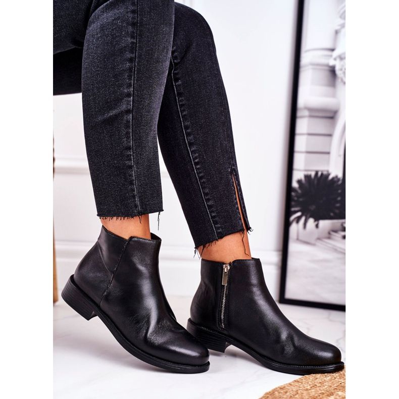 S.Barski Damen Stiefel Warme Chelsea Boots Flacher Absatz Leder Schwarz Fernir 2