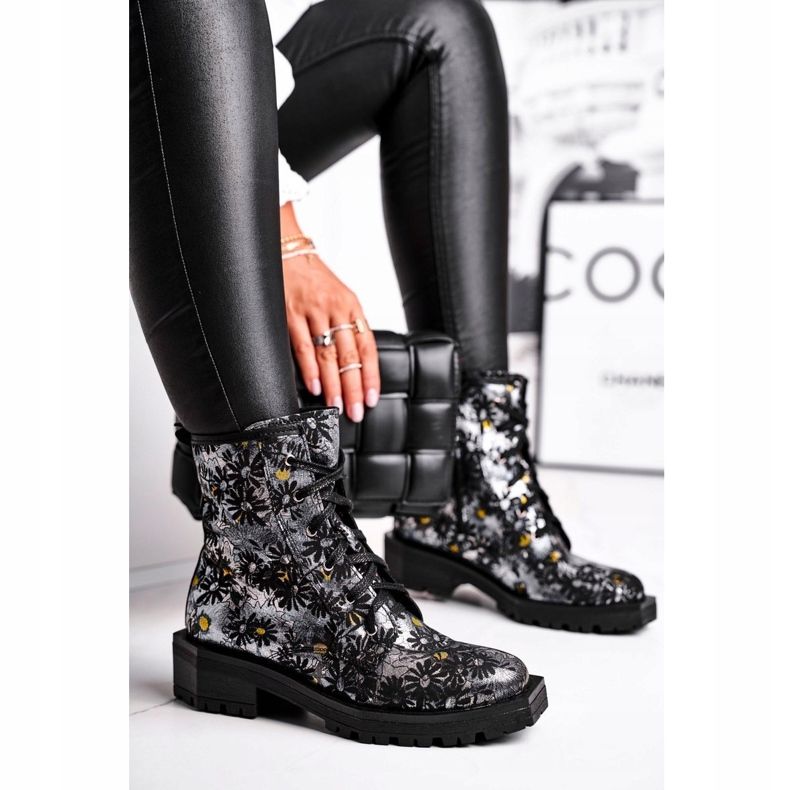 Damenstiefel Leder Maciejka Blumen 04869-38 schwarz mehrfarbig 1