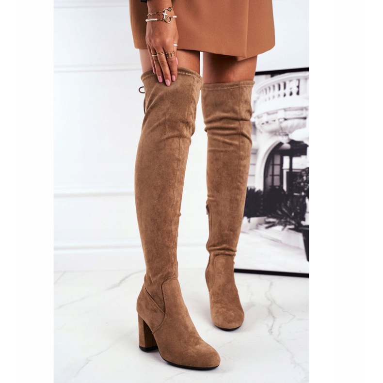 Mulanka Wildlederstiefel für Damen mit Absatz Beige Highso 1