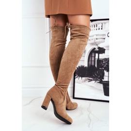 Mulanka Wildlederstiefel für Damen mit Absatz Beige Highso 2