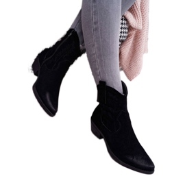 BUGO Damen Cowboystiefel Wildleder Schwarz Ferders 2