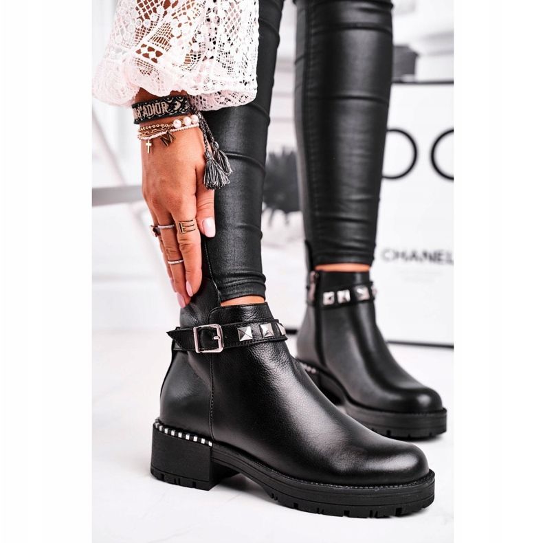 Damen Leder Warme Stiefel Laura Messi Schwarz 2055 1