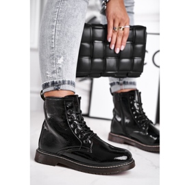 EVE Damen Stiefel Lackierte Trappers Stiefel Schwarz Marita 1