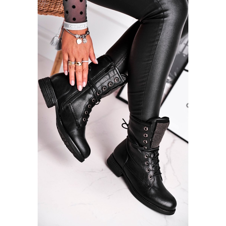 Damenstiefel Warm Workers Mit Cubic Zirkonia Schwarz Seven Days 1