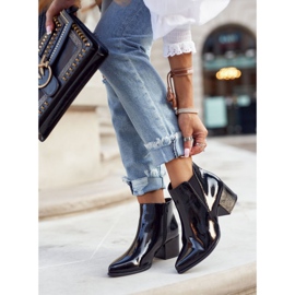 Damen Stiefel Sergio Leone Lackierte Chelsea Boots Schwarz BT621 1