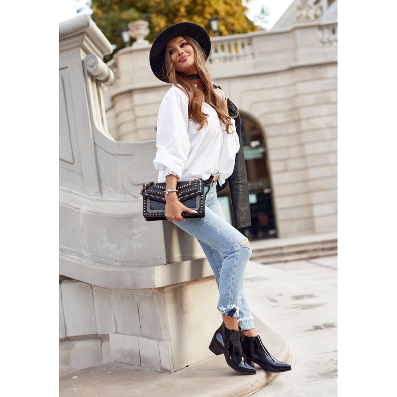 Damen Stiefel Sergio Leone Lackierte Chelsea Boots Schwarz BT621 2