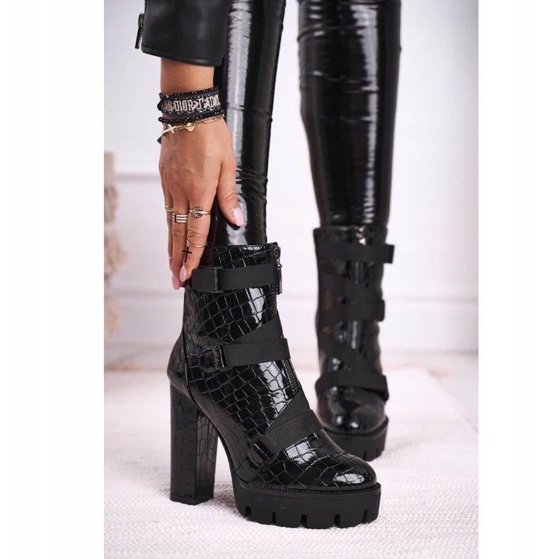 FE1 Damenstiefel mit hohem Absatz Schwarz Hortego 1