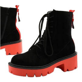 Ankle Boots mit Schnürung aus Veloursleder in Schwarz orange 1