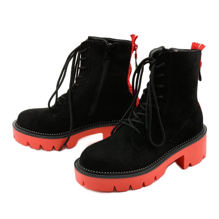 Ankle Boots mit Schnürung aus Veloursleder in Schwarz orange 2