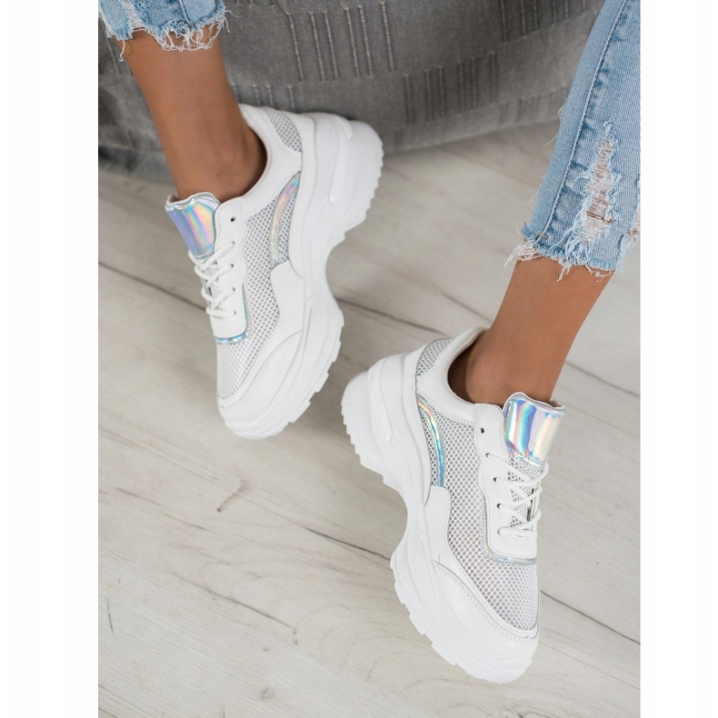 SHELOVET Modische weiße Turnschuhe silber- 2